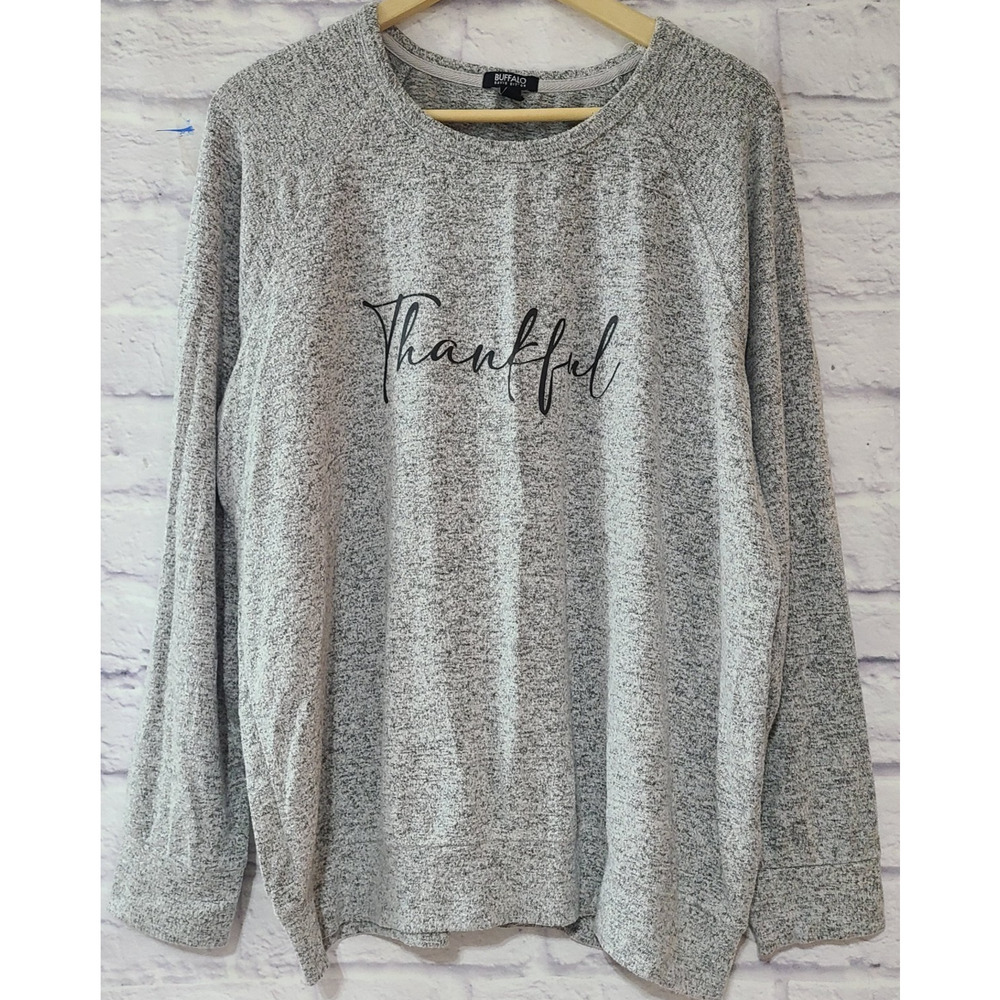 Buffalo David Bitton Thankful Sweatshirt Women's XL Heathered Gray Pullover Soft